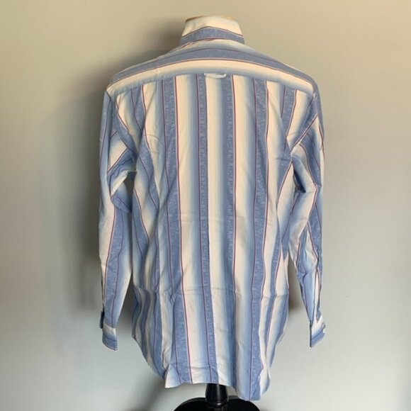 Bugatchi Uomo Medium Blue White Striped Casual Shirt - Picture 3 of 4